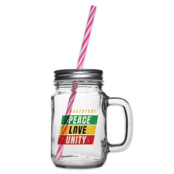 Rastafari Peace Love Unity – Rot Gold Grün - Henkelglas mit Schraubdeckel - Klar - Rechts