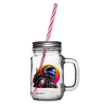 Astronaut im Neon-Sonnenuntergang - Henkelglas mit Schraubdeckel - Klar - Rechts