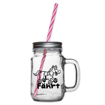 Fährt Pferd mit Rädern - Henkelglas mit Schraubdeckel - Klar - Rechts
