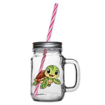 Schildkröte Kawaii Style – Süßes Tiermotiv - Henkelglas mit Schraubdeckel - Klar - Rechts