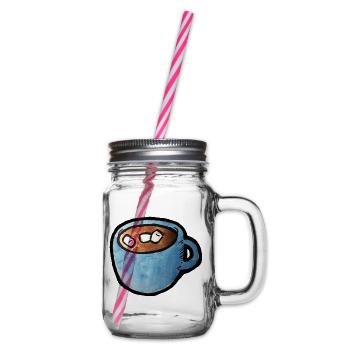 Blauer Aquarell-Tassen-Kakao mit Marshmallows - Henkelglas mit Schraubdeckel - Klar - Rechts
