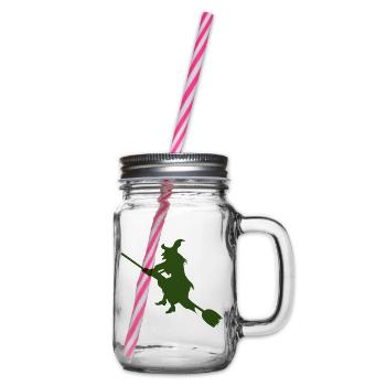 Hexe auf Besen Silhouette - Henkelglas mit Schraubdeckel - Klar - Rechts