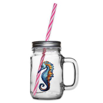 Seepferdchen Blau Orange Illustration - Henkelglas mit Schraubdeckel - Klar - Rechts