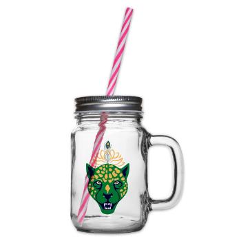 Grüner Leopard mit Feder - Henkelglas mit Schraubdeckel - Klar - Rechts