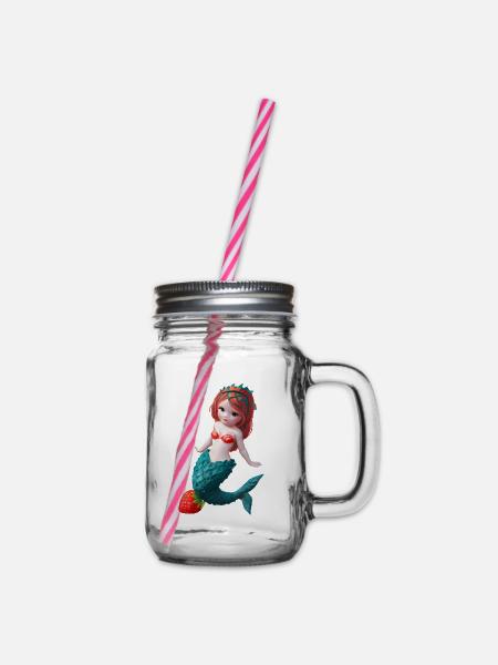 Erdbeer-Meerjungfrau - Henkelglas mit Schraubdeckel - Klar