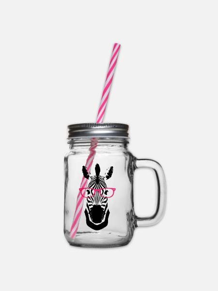 Zebra Brille Nerd - Henkelglas mit Schraubdeckel - Klar