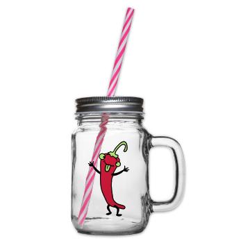 Chili chilli peppers hot funny comics - Glass jar with handle and screw cap - clear - Right