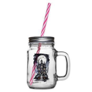 Halloween Full Moon Witch House Horror Design - Glass jar with handle and screw cap - clear - Right