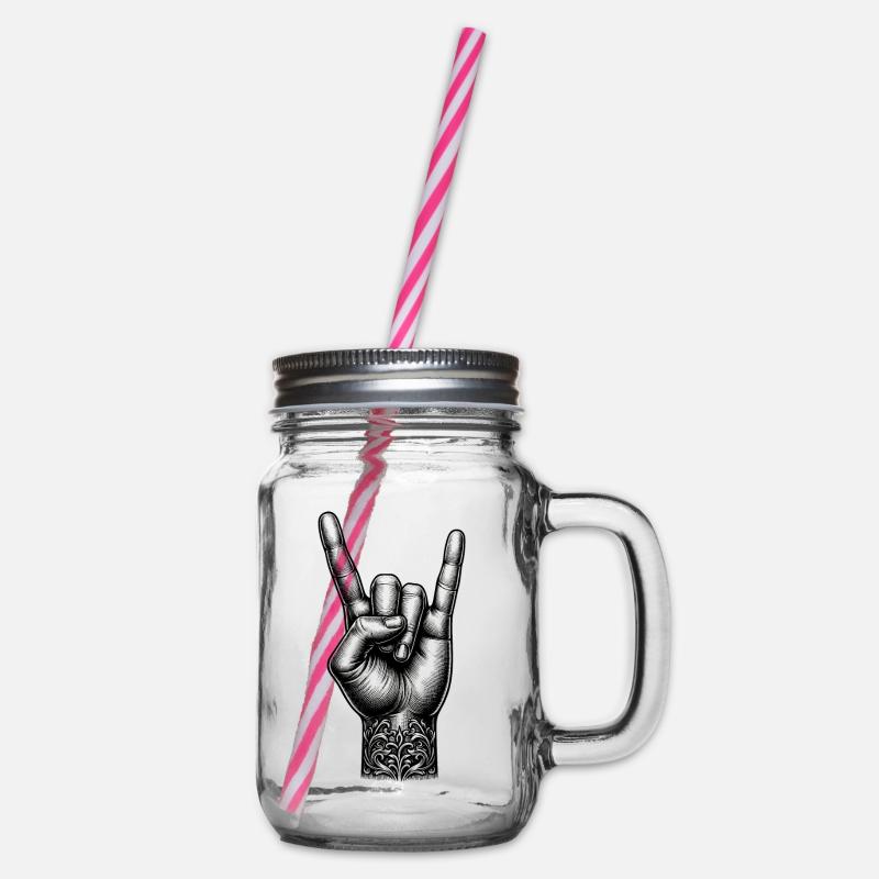Rock on Hand mit Devils Horns - Henkelglas mit Schraubdeckel - Klar