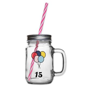 15. 15 ANS. 15e ANNIVERSAIRE. ANNIVERSAIRE 15 ANS. - Bocal à boisson - transparent - Droite