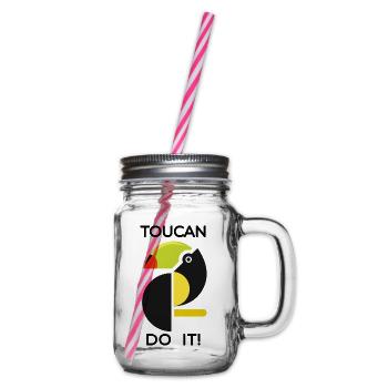 Abstrakter Tukan TOUCAN DO IT - Henkelglas mit Schraubdeckel - Klar - Rechts