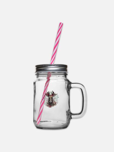Rentier Weihnachten - Henkelglas mit Schraubdeckel - Klar