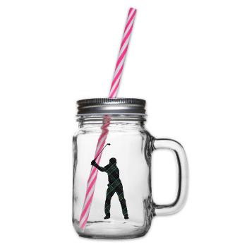 Tartan-Golfer-Schwung-Silhouette - Henkelglas mit Schraubdeckel - Klar - Rechts