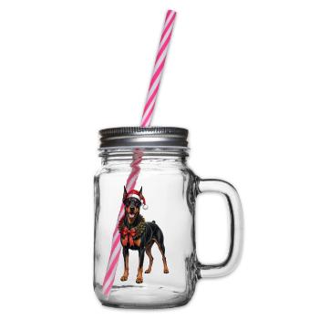 Dobermann Hund an Weihnachten  - Henkelglas mit Schraubdeckel - Klar - Rechts