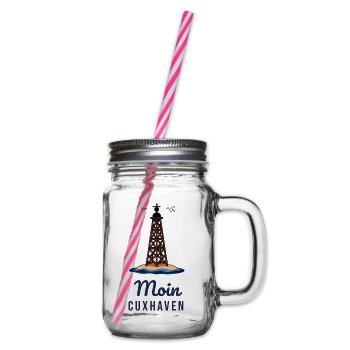 Moin Cuxhaven – Kugelbake Nordsee Motiv - Henkelglas mit Schraubdeckel - Klar - Rechts