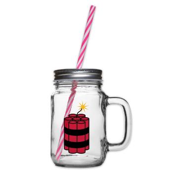 lit tnt dynamite explode explosion spre - Glass jar with handle and screw cap - clear - Right