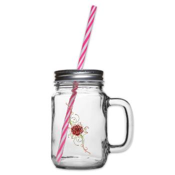 Filigranes Tribal mit Rosenblüte, rose - Henkelglas mit Schraubdeckel - Klar - Rechts