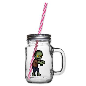 Pixelzombie mit Gelben Augen - Henkelglas mit Schraubdeckel - Klar - Rechts