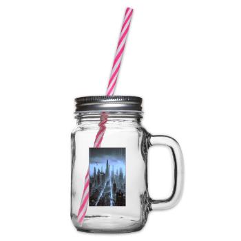 Futuristic cityscape at night - Glass jar with handle and screw cap - clear - Right