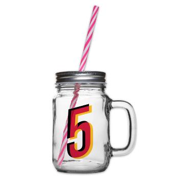 5 Number Germany Jersey Number Black Red Gold - Glass jar with handle and screw cap - clear - Right