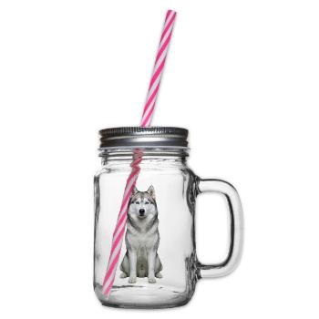 Eises, husky-blauäugiges Porträt - Henkelglas mit Schraubdeckel - Klar - Rechts
