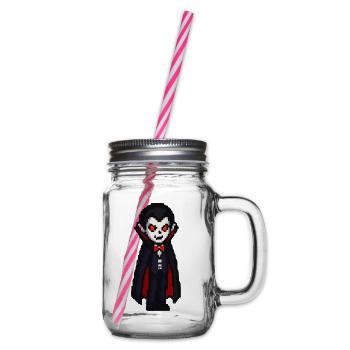 Vampirischer Cartoon Look mit Cape - Henkelglas mit Schraubdeckel - Klar - Rechts