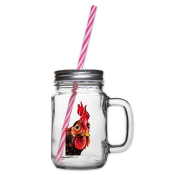 Hahnkopf Porträt - Henkelglas mit Schraubdeckel - Klar - Rechts