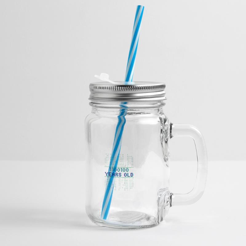 100th birthday 100 years old binary code coder Glass jar with handle and screw cap
