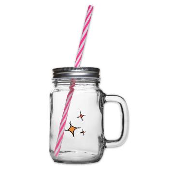 Asterisk. Three colorful stars, hand-drawn. - Glass jar with handle and screw cap - clear - Right