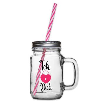 "Ich Liebe Dich" Design, mit Schloss Motiv,14.2 - Henkelglas mit Schraubdeckel - Klar - Rechts