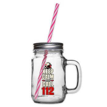Feuerwehr – Keep Calm and Call 112 - Henkelglas mit Schraubdeckel - Klar - Rechts