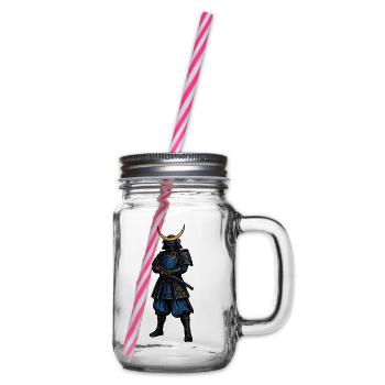 Samurai mit blauer Rüstung und Mondhelm - Henkelglas mit Schraubdeckel - Klar - Rechts