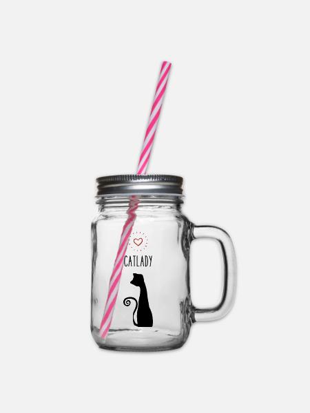 Catlady mit Herz - Henkelglas mit Schraubdeckel - Klar