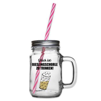 Glück trinken - Dubbeglas mit Schorle inside - Henkelglas mit Schraubdeckel - Klar - Rechts
