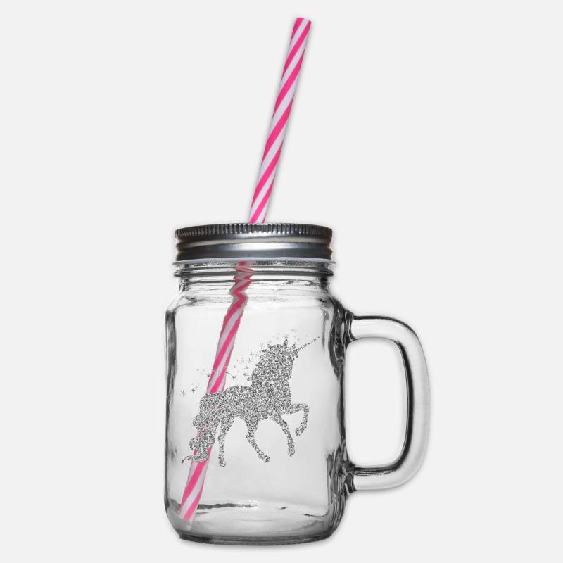 Das silberne glitzer Einhorn - Henkelglas mit Schraubdeckel - Klar