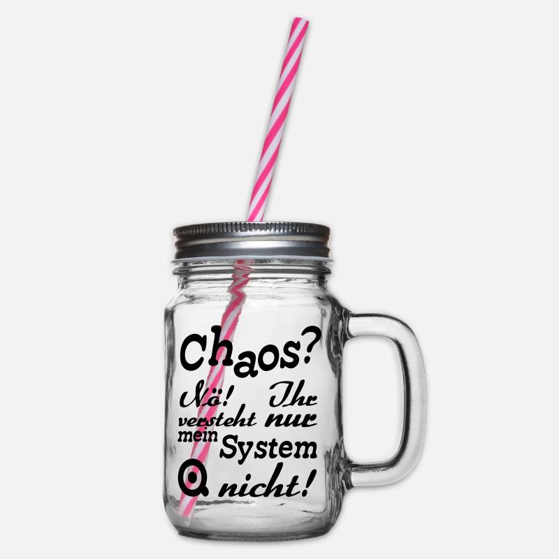 Chaos? Nö! - Fun, ADHS, Sprüche, Geschenk - Henkelglas mit Schraubdeckel - Klar
