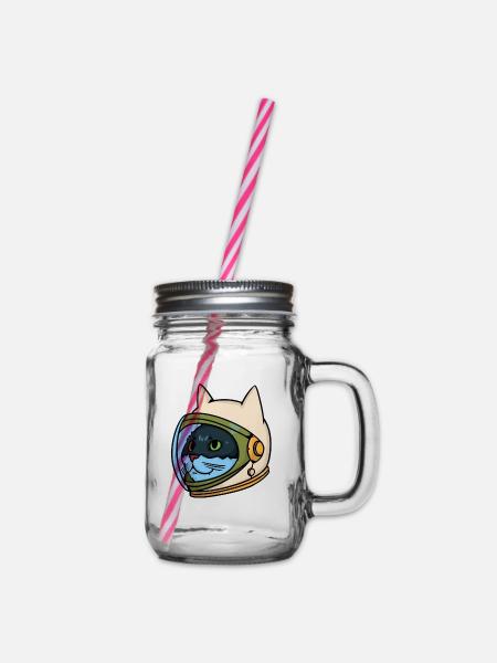 Astro cat - Astronaut - Katze - Kätzchen - Weltall - Henkelglas mit Schraubdeckel - Klar