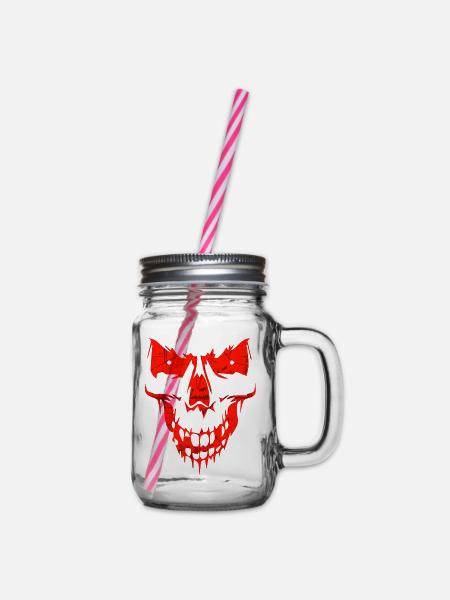 Roter Totenkopf Grunge Stil - Henkelglas mit Schraubdeckel - Klar