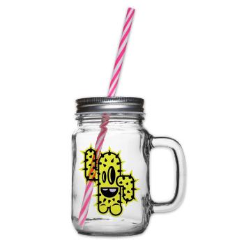 cactus high five comic - Glass jar with handle and screw cap - clear - Right