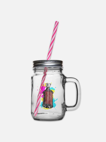 Graffiti Spraydose mit Spritzfarben - Henkelglas mit Schraubdeckel - Klar