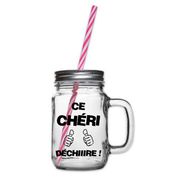Chéri Love Chérie Amour Femme Mari Valentin - Glass jar with handle and screw cap - clear - Right