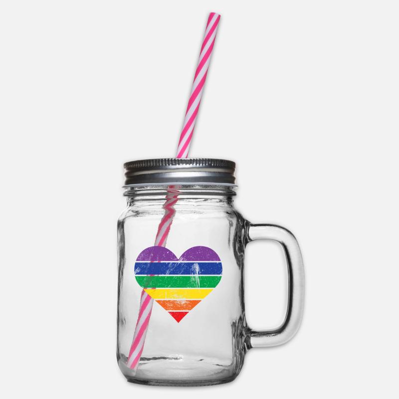 Herz Regenbogen - Henkelglas mit Schraubdeckel - Klar