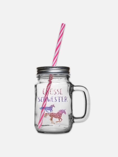 Große Schwester Geschenk Kinder Mädchen Einhorn - Henkelglas mit Schraubdeckel - Klar