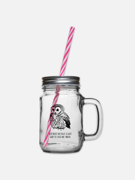 Eule Magie Spruch Hedwig Zauberei - Henkelglas mit Schraubdeckel - Klar