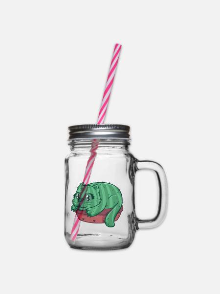 Catcus Katze Kaktus Kätzchen Stubentiger - Henkelglas mit Schraubdeckel - Klar