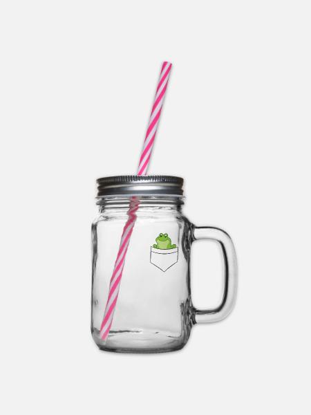 Frosch in der Tasche Liebe Frösche - Henkelglas mit Schraubdeckel - Klar