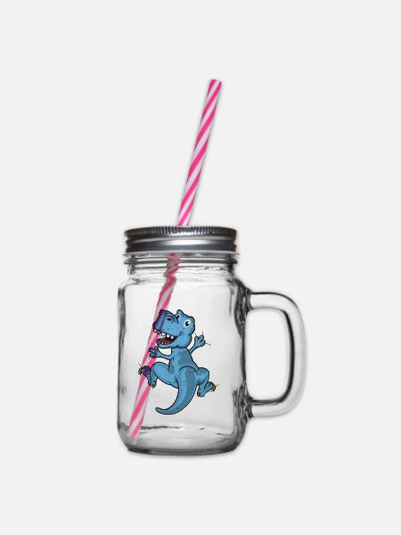 Blauer Dino - Henkelglas mit Schraubdeckel - Klar