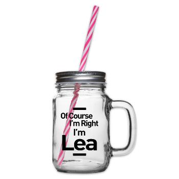 Lea Personalized Name Birthday Gift - Glass jar with handle and screw cap - clear - Right