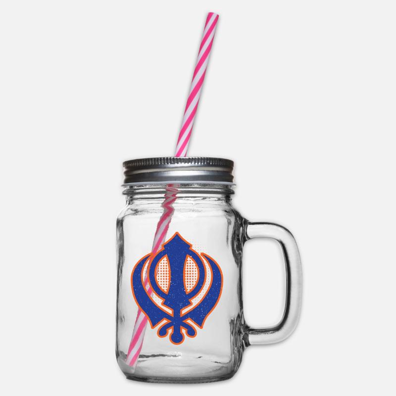 Khanda modern punjabi - sikhism sikh gift - Glass jar with handle and screw cap - clear