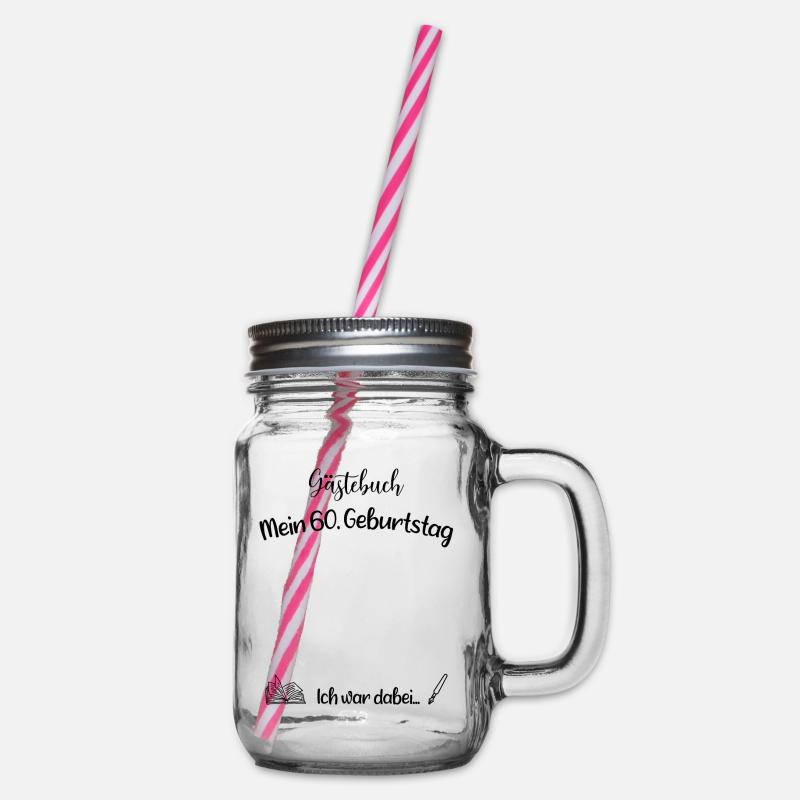 60. Geburtstag - Gästebuch - Geschenk - Henkelglas mit Schraubdeckel - Klar